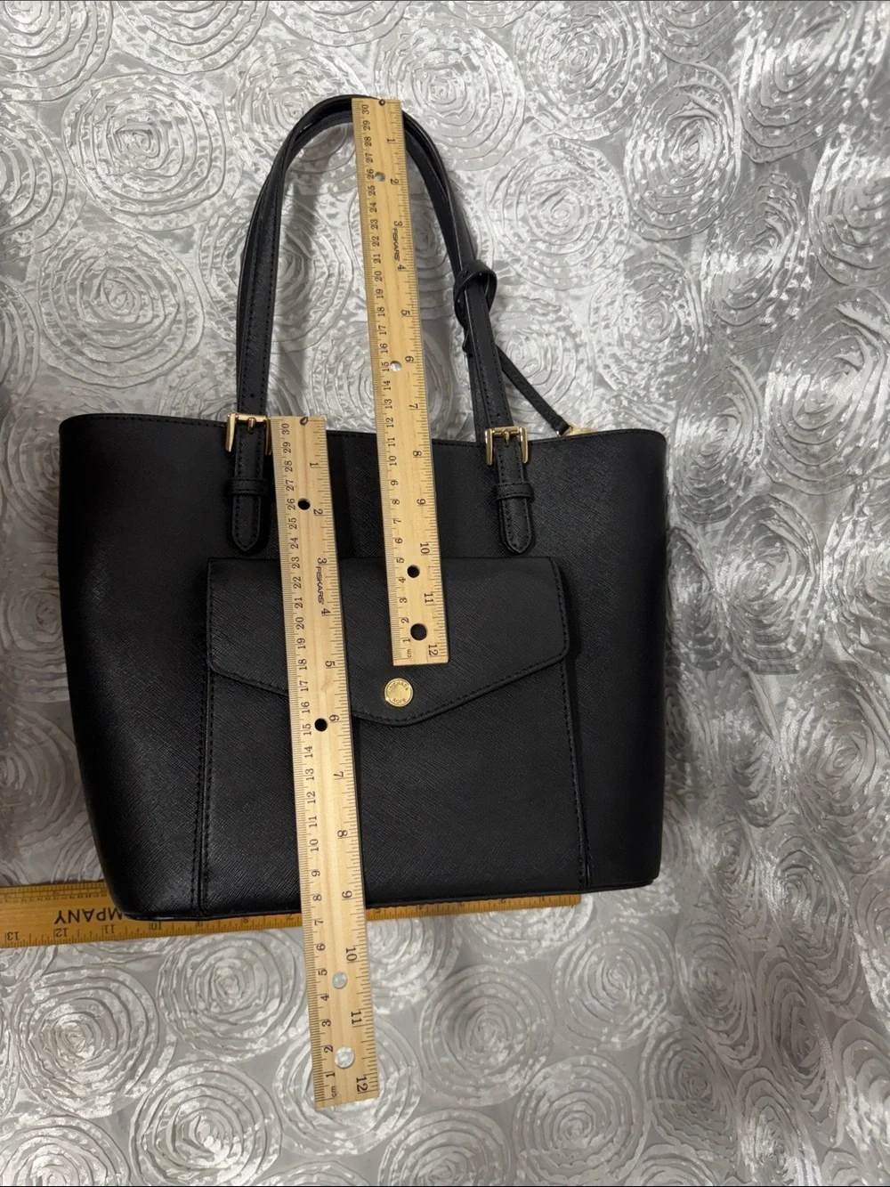 Michael Kors Black Saffiano Tote with Gold MK Charm